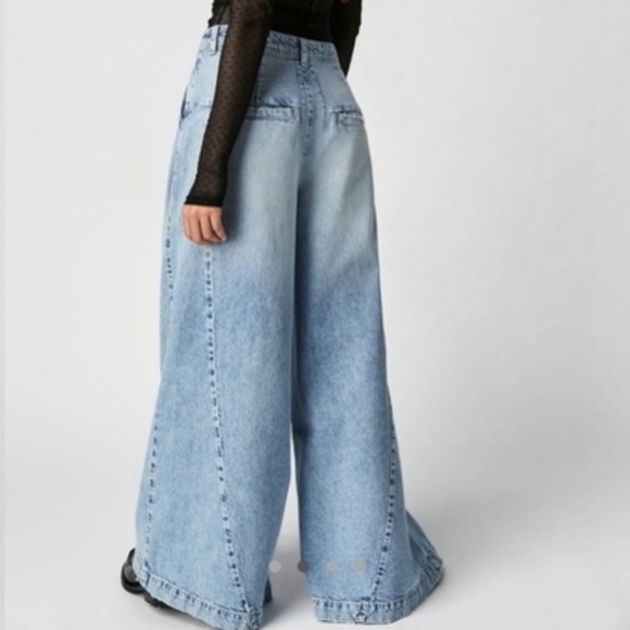 Free People Boho Equinox Denim Trouser Open Sky High Rise Super Wide Leg 27 - Picture 5 of 16